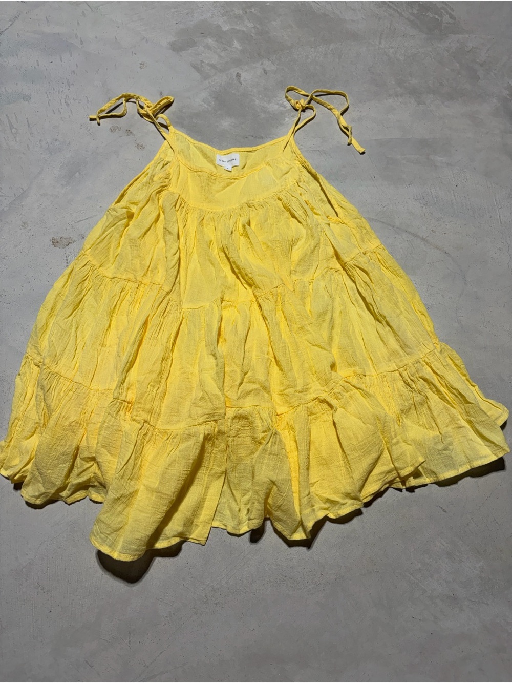 Honorine Yellow Tiered Tie-Shoulder mini cotton Dress small lemonade